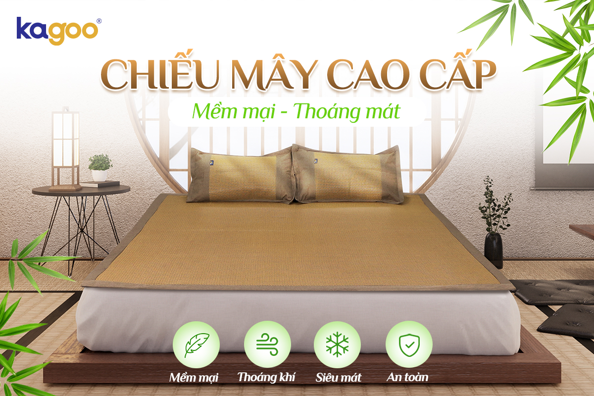 Set chiếu mây điều hòa tự nhiên cao cấp chính hãng KAGOO nhập khẩu chất liệu sợi mây tự nhiên thoáng mát dễ chịu khi nằm