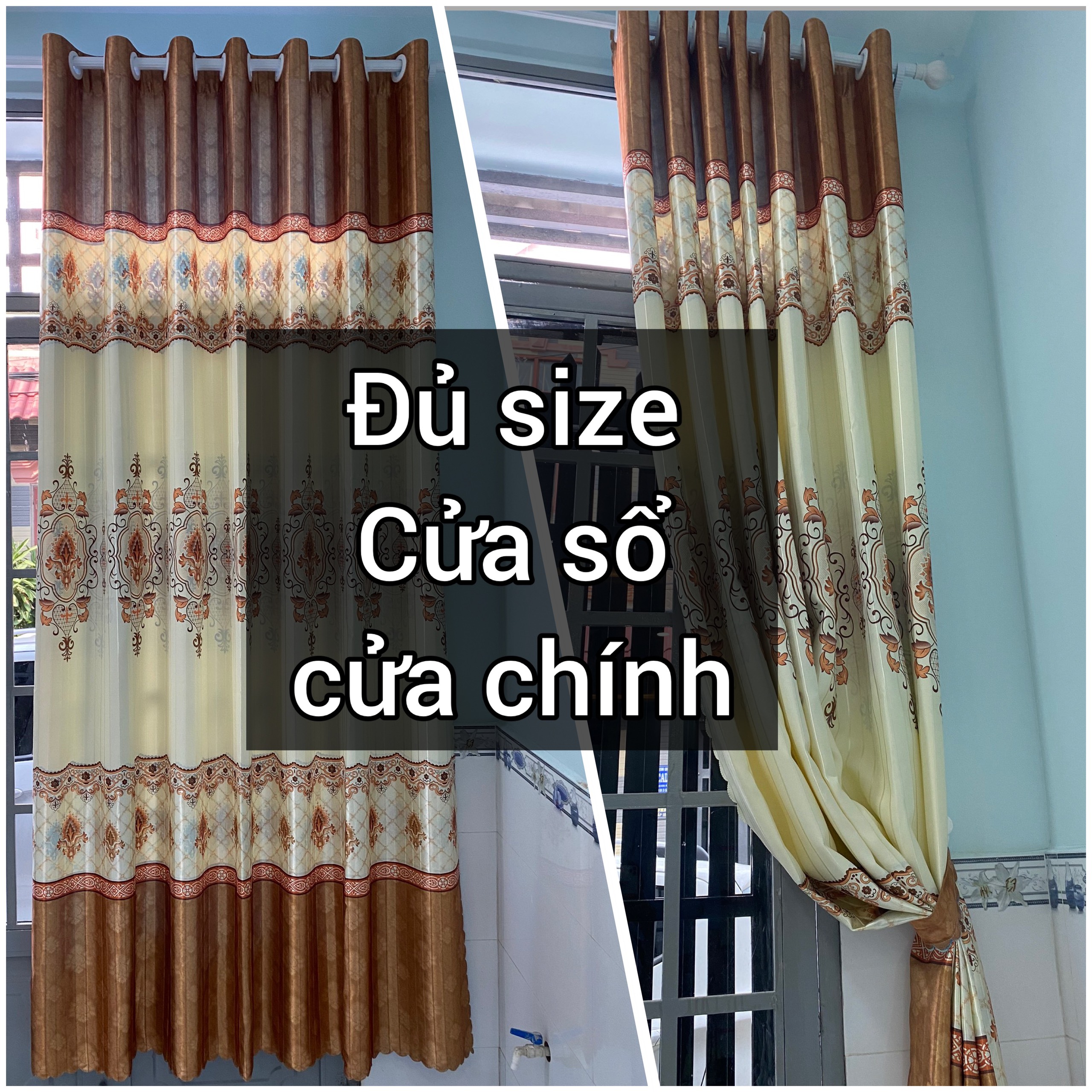 Rèm màn cửa đẹp - hoa màu cam - vải tốt