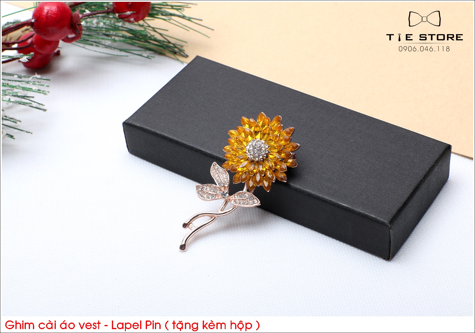 Ghim cài áo hoa vàng đính đá - ghim cài áo vest nam - Lapel pins