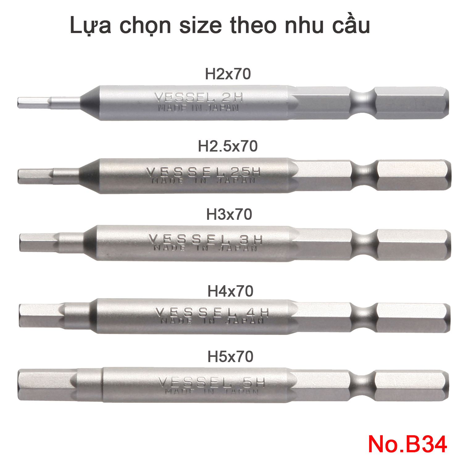 Mũi vặn vít B34 đầu lục giác, chuôi lục giác H =5 Vessel (Nhật Bản)