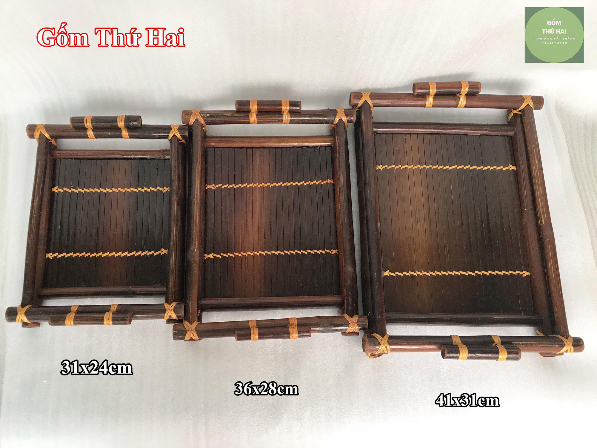 Khay đựng bộ ấm chén uống trà Bát Tràng chất liệu tre