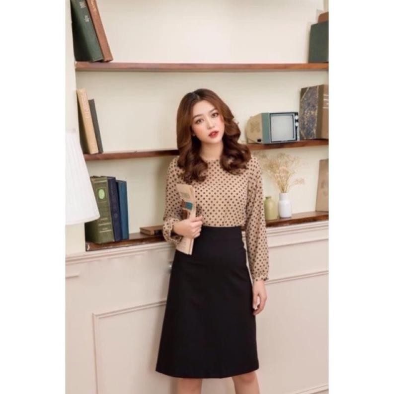 Chân váy A khóa lưng dài ngang đầu gối, chân váy công sở 988