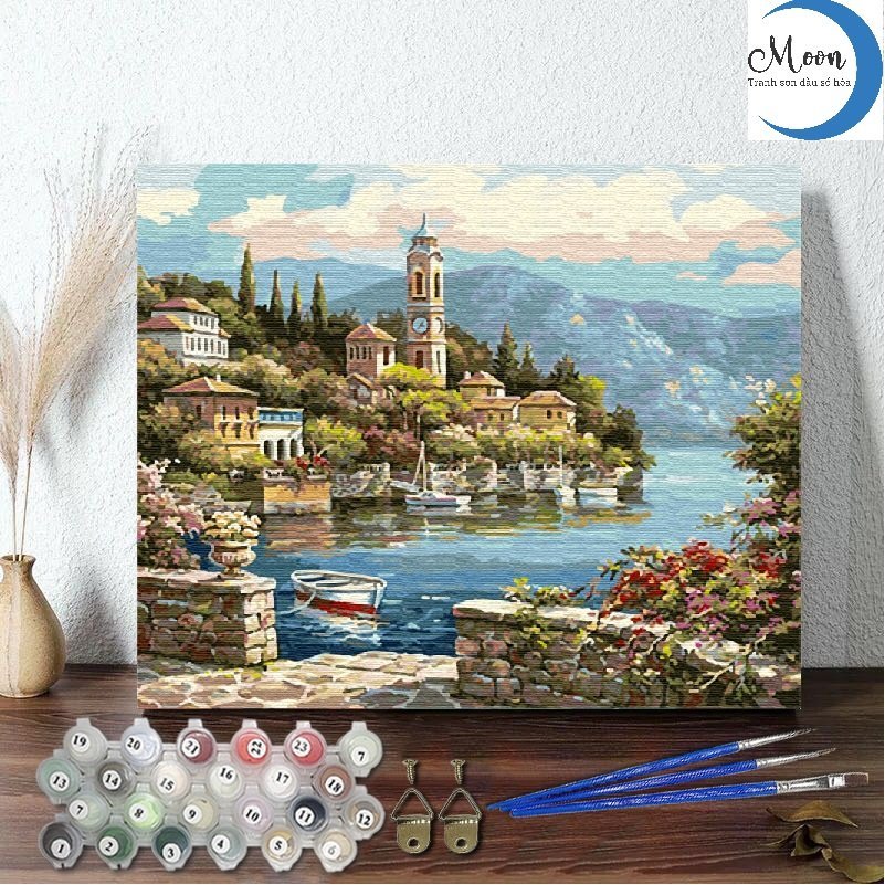 KHUNG 1.6 CM- Tranh sơn dầu số hóa rẻ,đẹp,TẶNG KHĂN,tranh tô màu theo số- ĐÃ CĂNG KHUNG 40x50,CÓ SƠN BÓNG-MÀU-CỌ-MÓCTREO