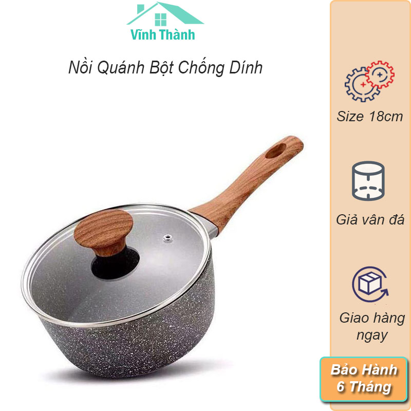 Nồi Chống Vân Đá Dính Đáy Từ - Nồi Nấu Bột Cho Bé Nấu Được Bếp Từ, Bếp Gas, Bếp Hồng Ngoại Size 18cm