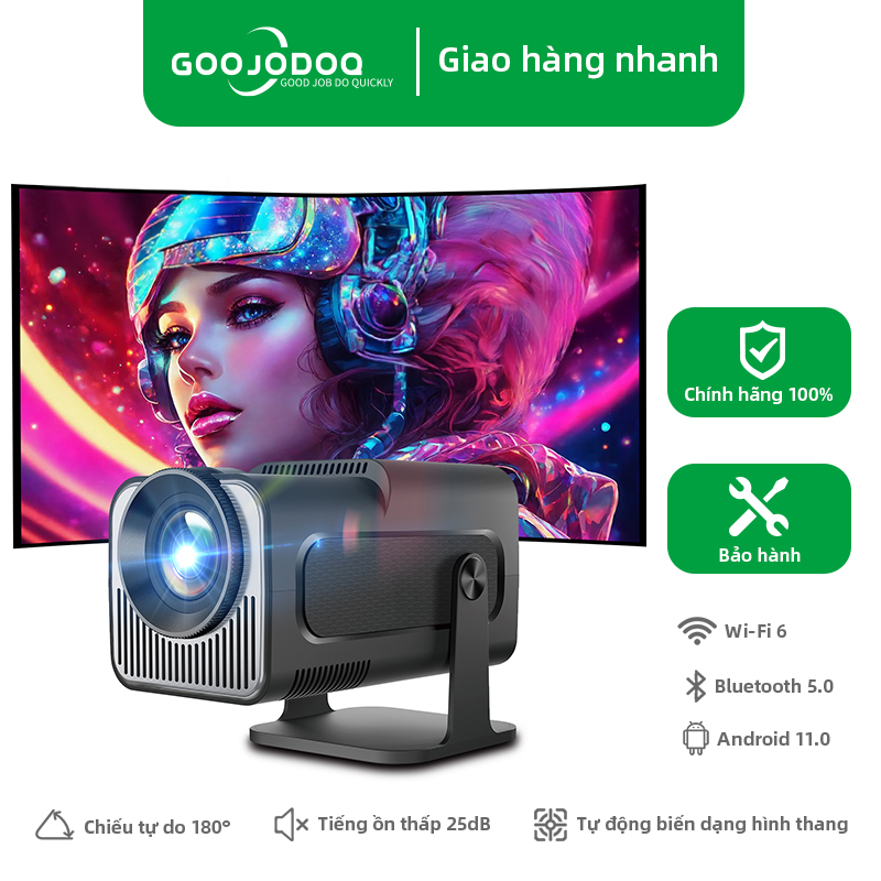 GOOJODOQ Máy chiếu mini độ phân giải Full HD tích hợp hệ điều hành android 11.0 cho cả gia đình thiết kế nhỏ gọn dễ di chuyển máy chiếu