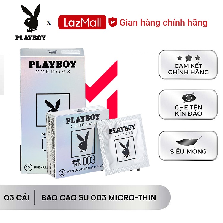 Bao cao su playboy 003 micro-thin 12 bao - siêu mỏng + tặng bao cao su playboy 003 micro-thin 3 bao.