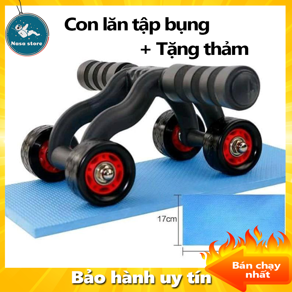 Con lăn tập bụng, Con lăn tập cơ bụng 4 bánh, Con lăn tập bụng chắc chắn, thể dục tại nhà, Con lăn tập bụng tặng kèm thảm lót, giá tootsm bảo hành 03 tháng