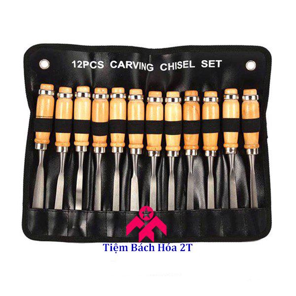 Bộ 12 dao khắc, đục, tiện gỗ bản to cao cấp