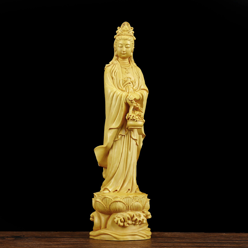 Tượng Quan Âm Ngư Lam ( Ngư Lam Quán Âm) bằng gỗ Hoàng Dương - MSPC210 (cao 21 cm)