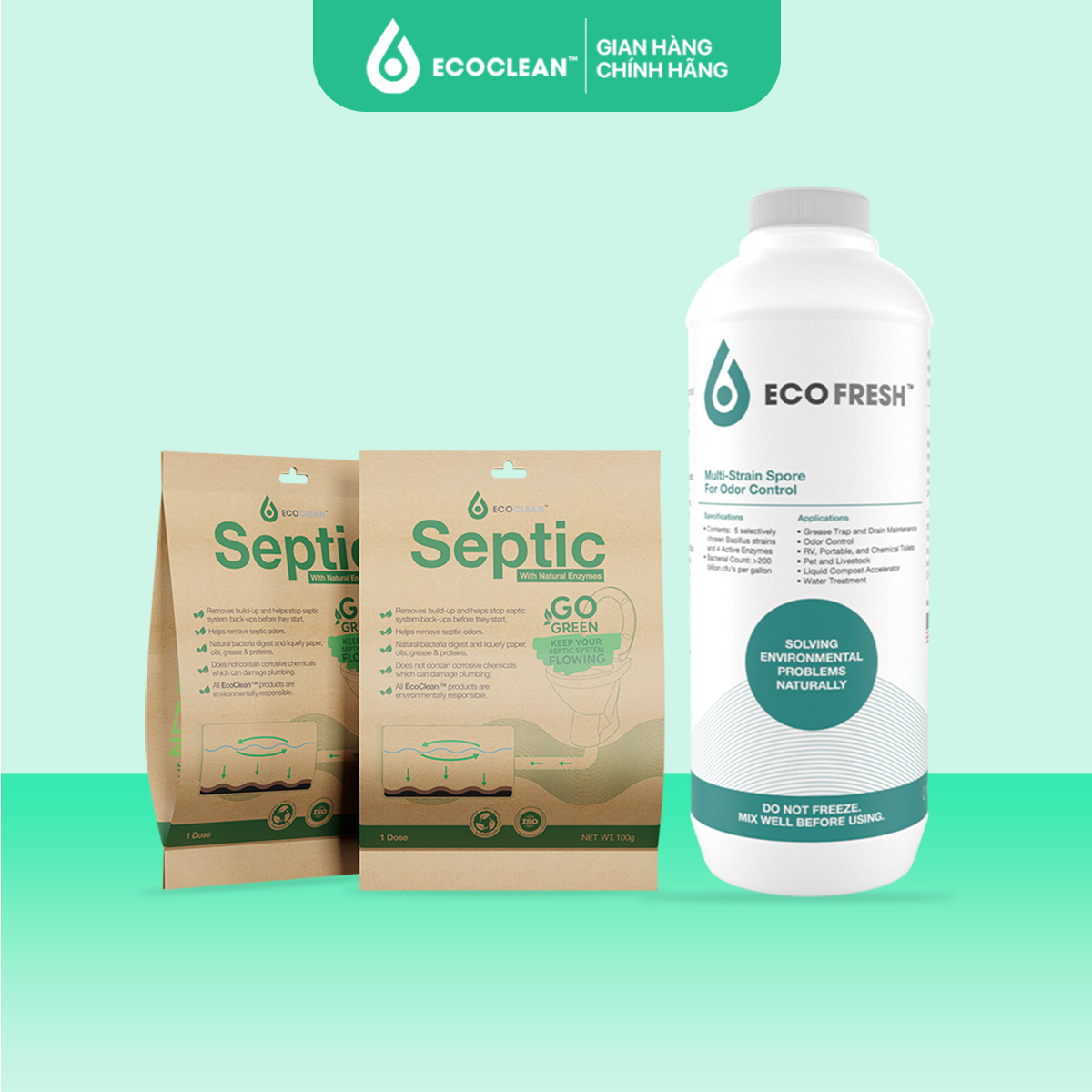 Combo Thông Tắc Khử Mùi Đường Ống Nhà Vệ Sinh Ecoclean - Thông Tắc Bồn Cầu HIỆU QUẢ SÔ 1: EcoFresh +EcoClean Septic