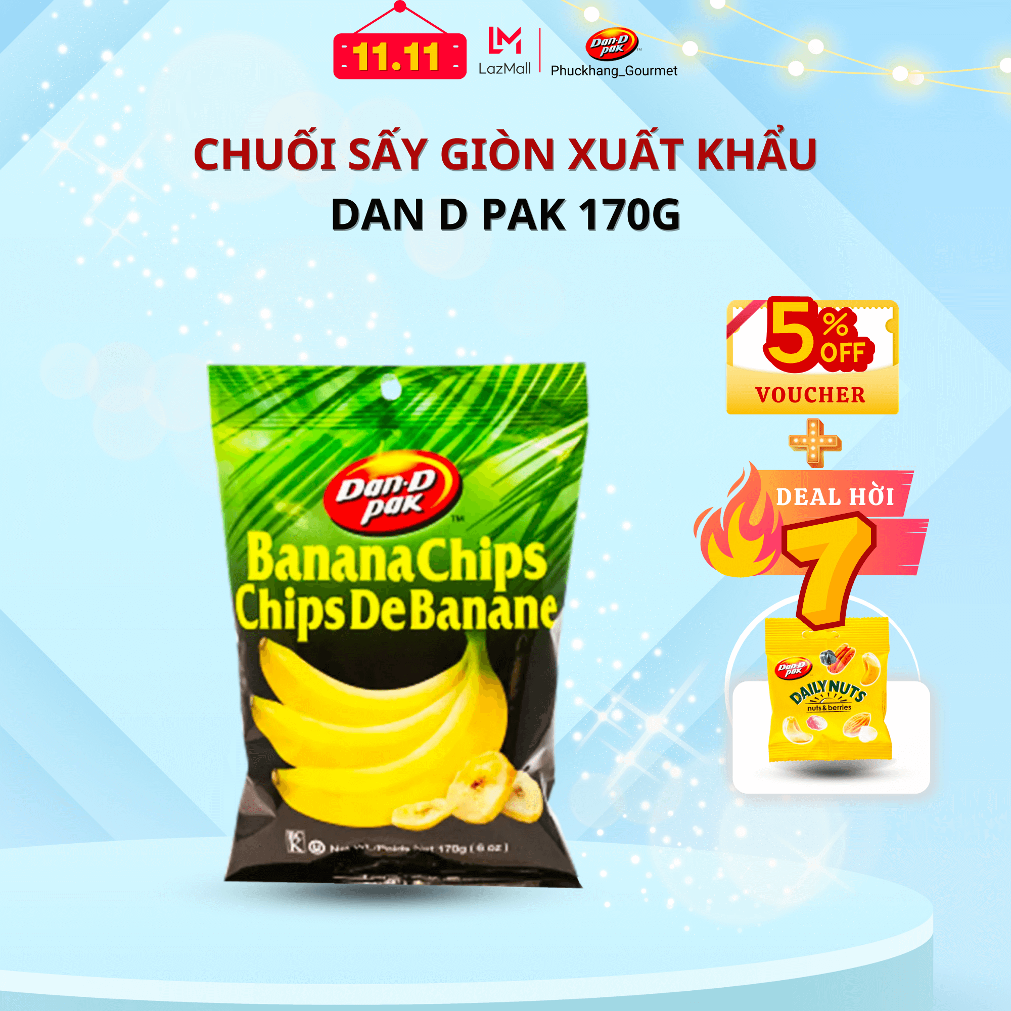 Chuối sấy giòn xuất khẩu Dan D Pak 170gr