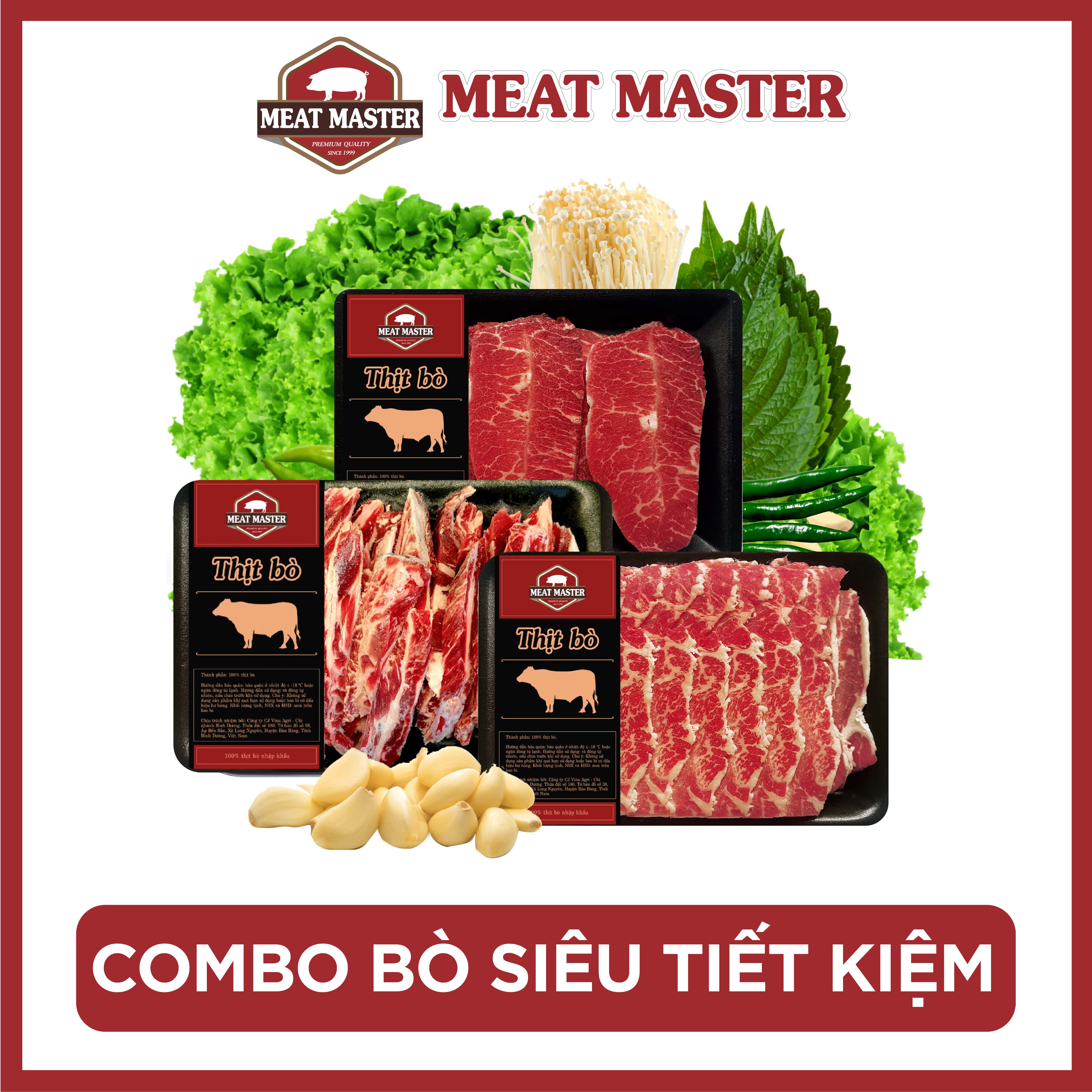 Set Thịt Bò BBQ Meat Master Siêu Tiết Kiệm - Nướng ngay - Kèm rau - Thịt bò chính hãng, ngon ngọt, ít mỡ, mềm tan, bổ dưỡng