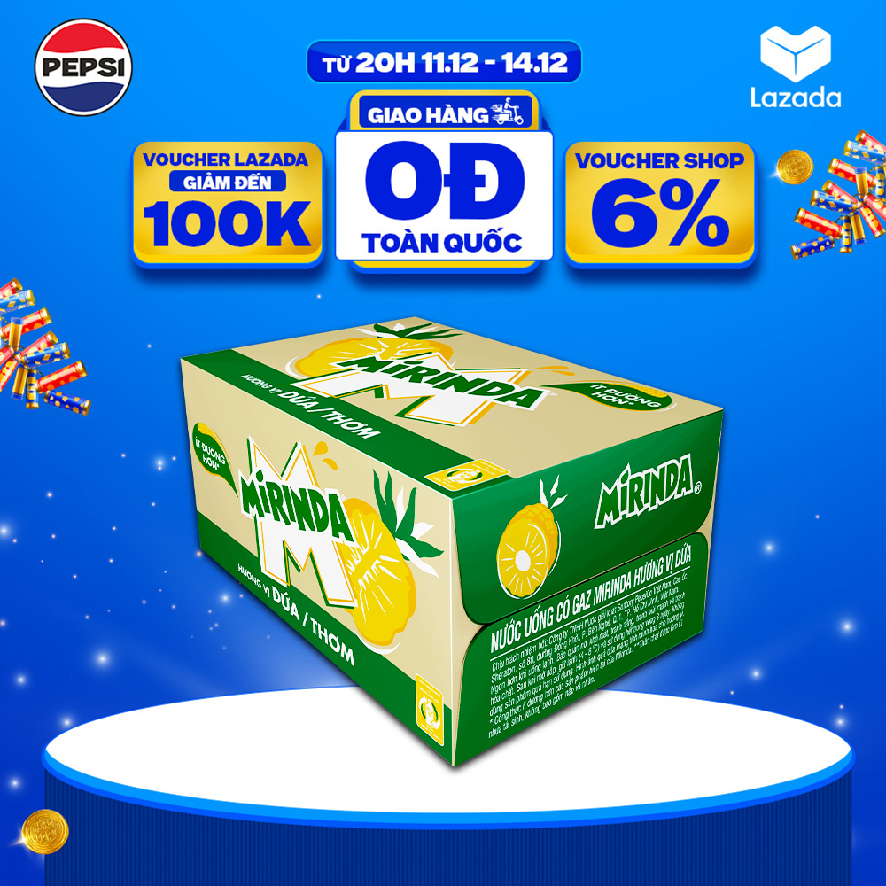 [SALE 12.12-VC 12%] Thùng 24 Chai Nước Giải Khát Mirinda Dứa (390ml/chai)