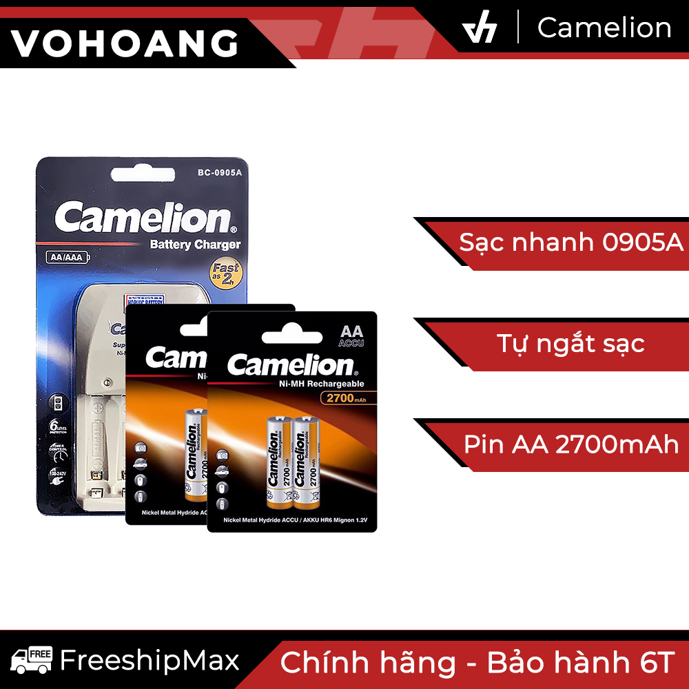 Combo sạc camelion 0905a kèm 4 pin aa 2700mah mẫu mới