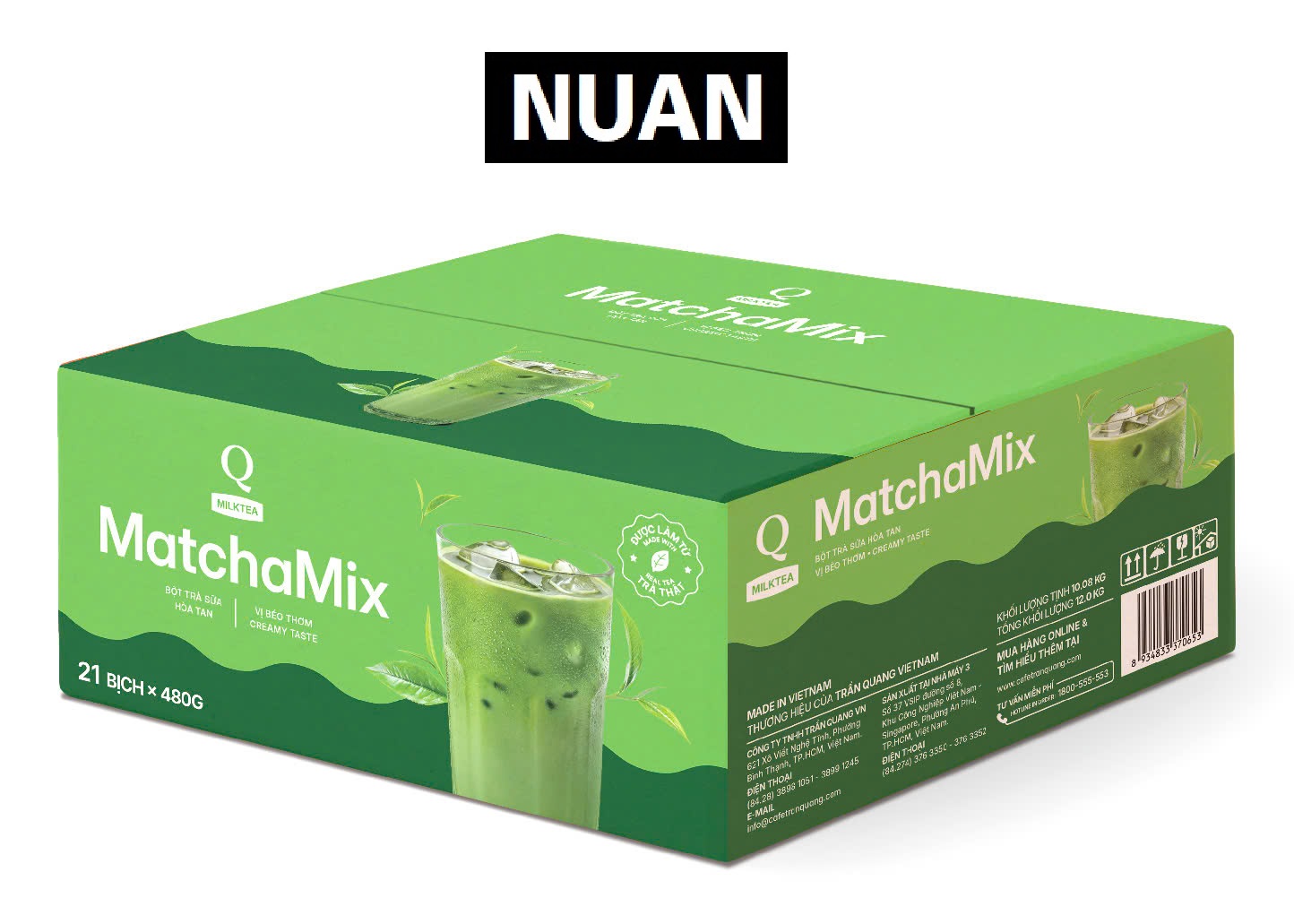 Matcha trà sữa hòa tan matcha mix trần quang NUAN uống liền thùng 10kg x 21 bịch x (24 gói x 20g)