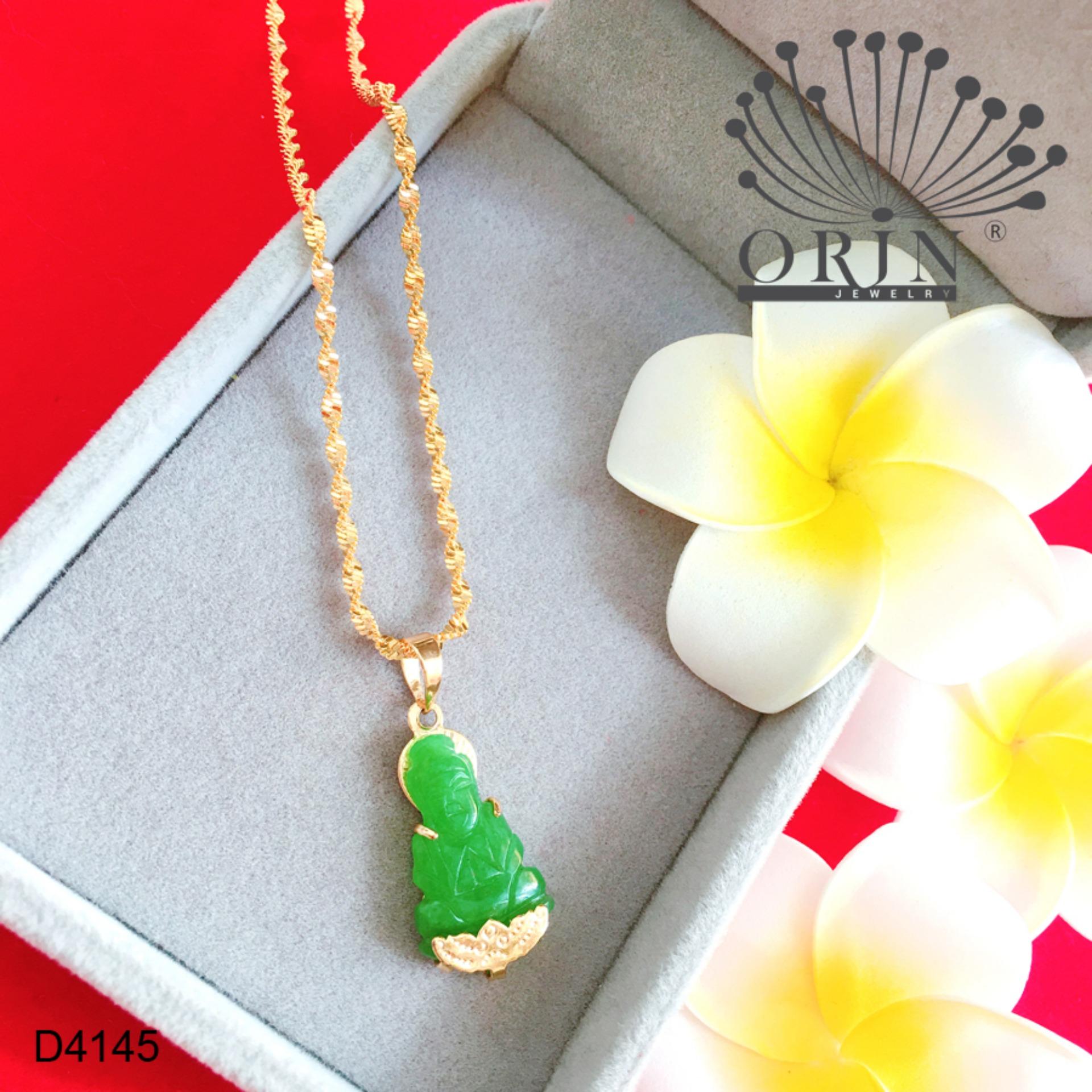 Dây chuyền nữ dạng xoắn mặt Quan Âm Bồ Tát màu cẩm thạch xanh thiết kế bền màu cao cấp Orin D4145