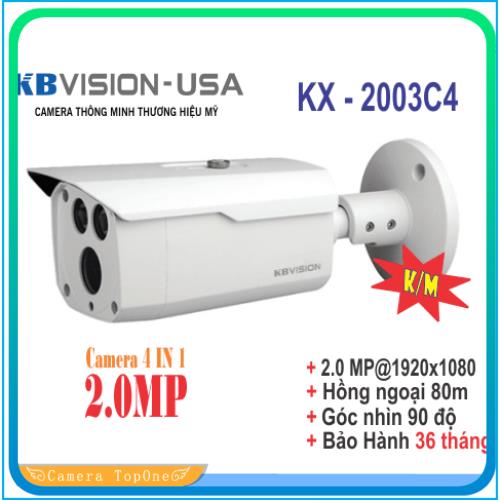 [HCM][NHÀ PHÂN PHỐI BH 2 NĂM FREESHIP 20K]Camera HDCVI hồng ngoại 2.0 Megapixel KBVISION KX-2003C4 ( Mã mới KX-C2003S5) - Vỏ kim loại Hồng ngoại 80m