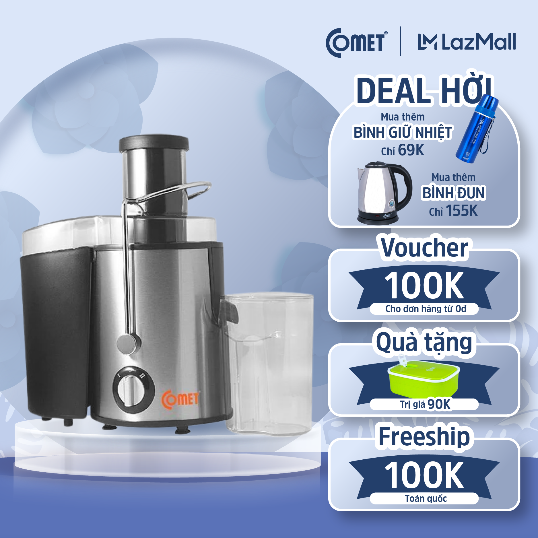 Máy ép trái cây 1.5 lít comet cm9826 - công suất 400w - bảo hành 12 tháng - hàng chính hãng