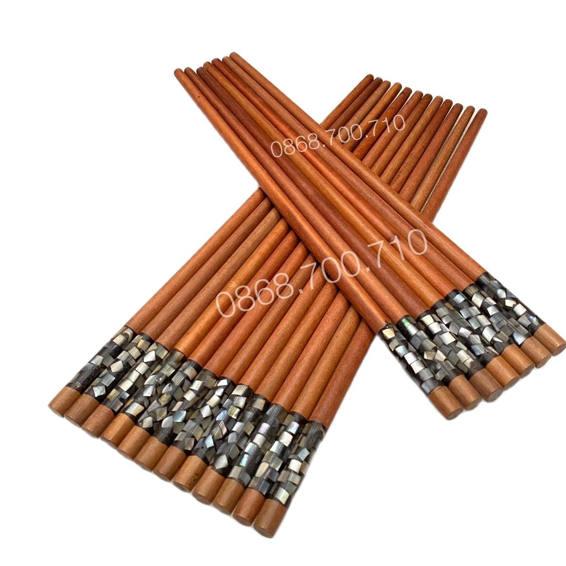 Bộ 10 đôi đũa ăn gỗ Cẩm lai cao cấp đầu gắn trai biển cẩm quy