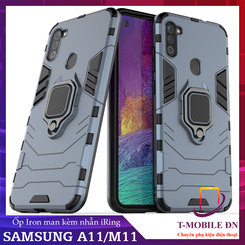 Ốp lưng Samsung A11 M11 chống sốc iron man kèm nhẫn iring Bảo vệ camera và chống xem video tiện lợi