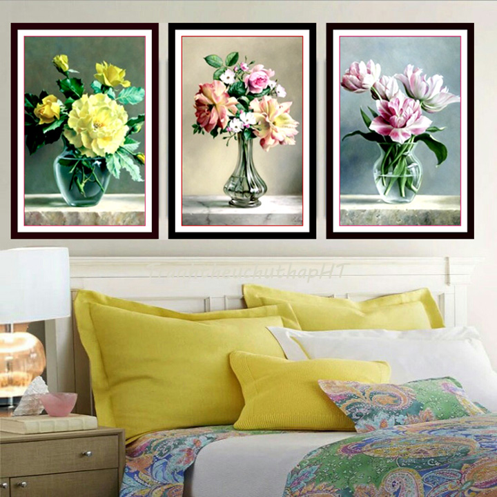 [HCM]Tranh đính đá bình hoa khoe sắc LV194 – bộ 3 bức - tự đính
