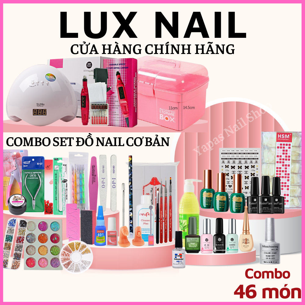 Combo nail bộ dụng cụ làm móng cá nhân cơ bản nâng cao tại nhà, Set đồ làm nail đầy đủ cốp đựng cho người mới học luxnail