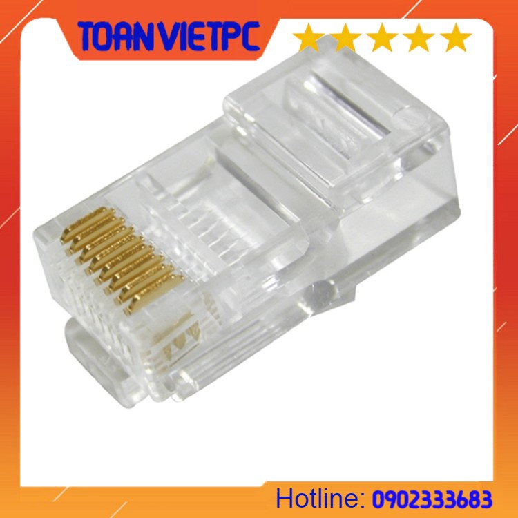 Hạt mạng amp rj45 toanvietpc nhựa trong suốt, túi 100 hạt