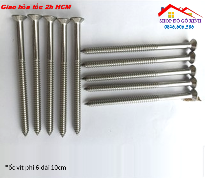 Gói 10 cái đinh vít đầu bằng, phi 6 dài 10cm bằng thép trắng.