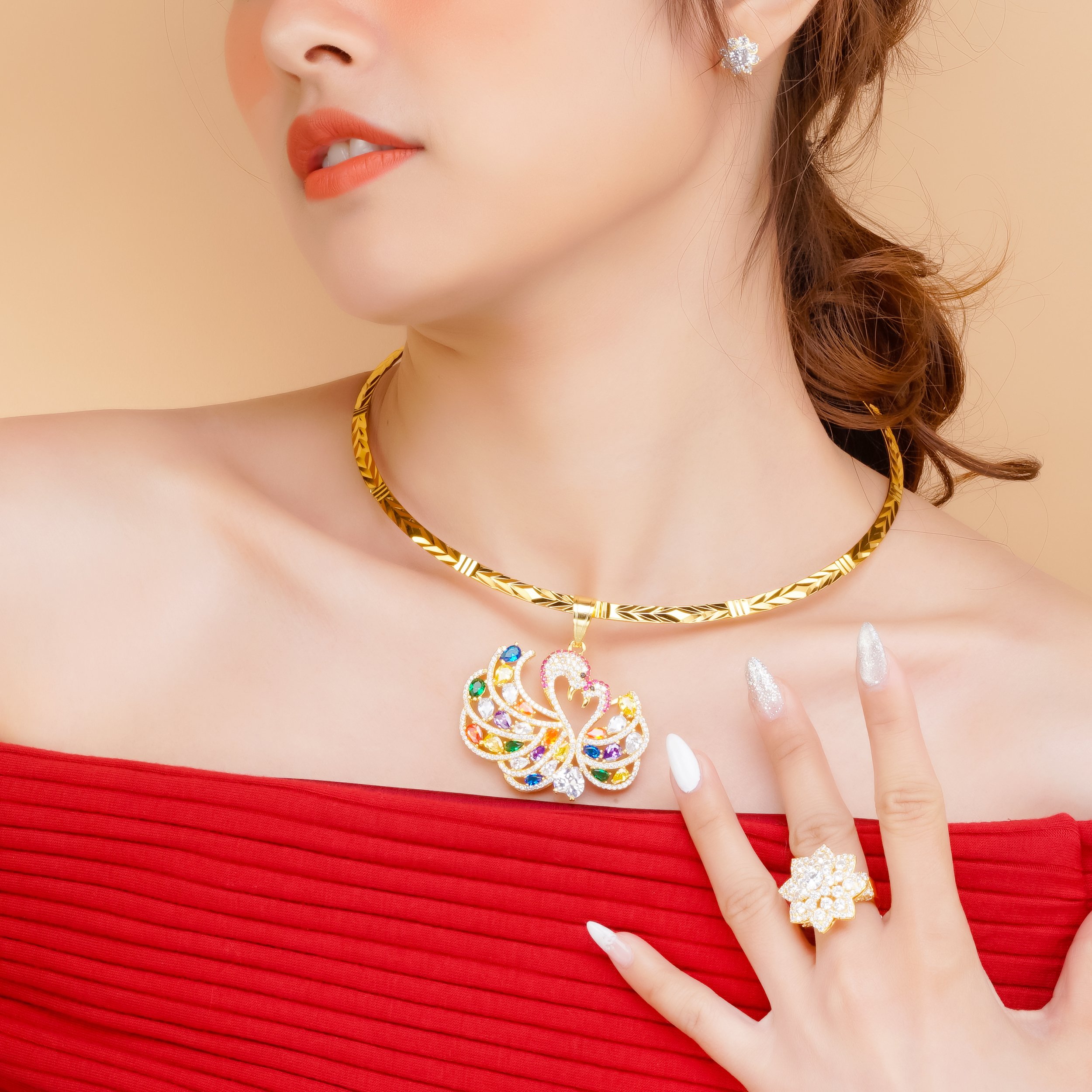Mặt dây chuyền đôi thiên nga mạ vàng 18k - uha m9762110