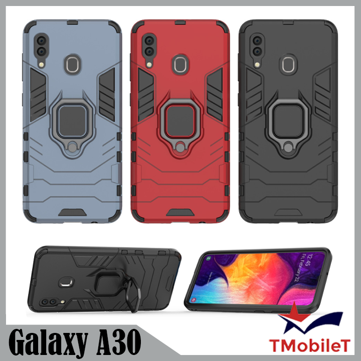 Ốp lưng Samsung Galaxy A30 chống sốc Iron Man gắn giá đỡ iring hỗ trợ xem video, chống va đập mạnh - Màu Đen