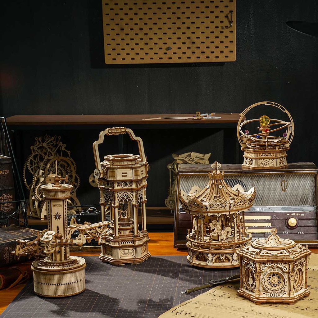 Mô Hình 3D Gỗ Robotime Hộp Nhạc Chuyển Động Starry Night, Romantic Carousel, Victoria Lantern