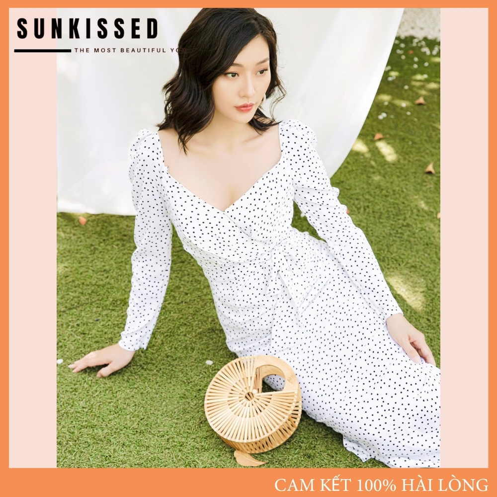 Đầm váy nữ midi dài bút chì ôm tay dài cổ v đắp kiểu công sở, dự tiệc sk09 sunkissed