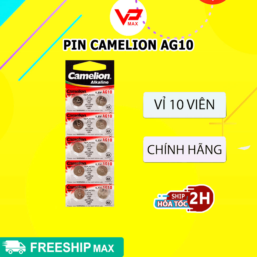 Vỉ 10 Viên Pin Hạt Nút Camelion AG10 - LR1130 G10 LR54, 189,GP89A 389... dùng cho đồ chơi, đồng hồ, camera, máy tính... - vpmax
