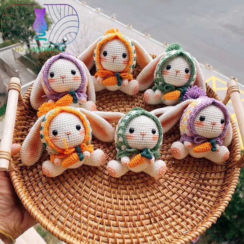 Móc khóa hình thỏ tai dài cute, móc khóa bằng len đan thủ công, móc khóa thỏ đáng yêu - Hổ Handmade