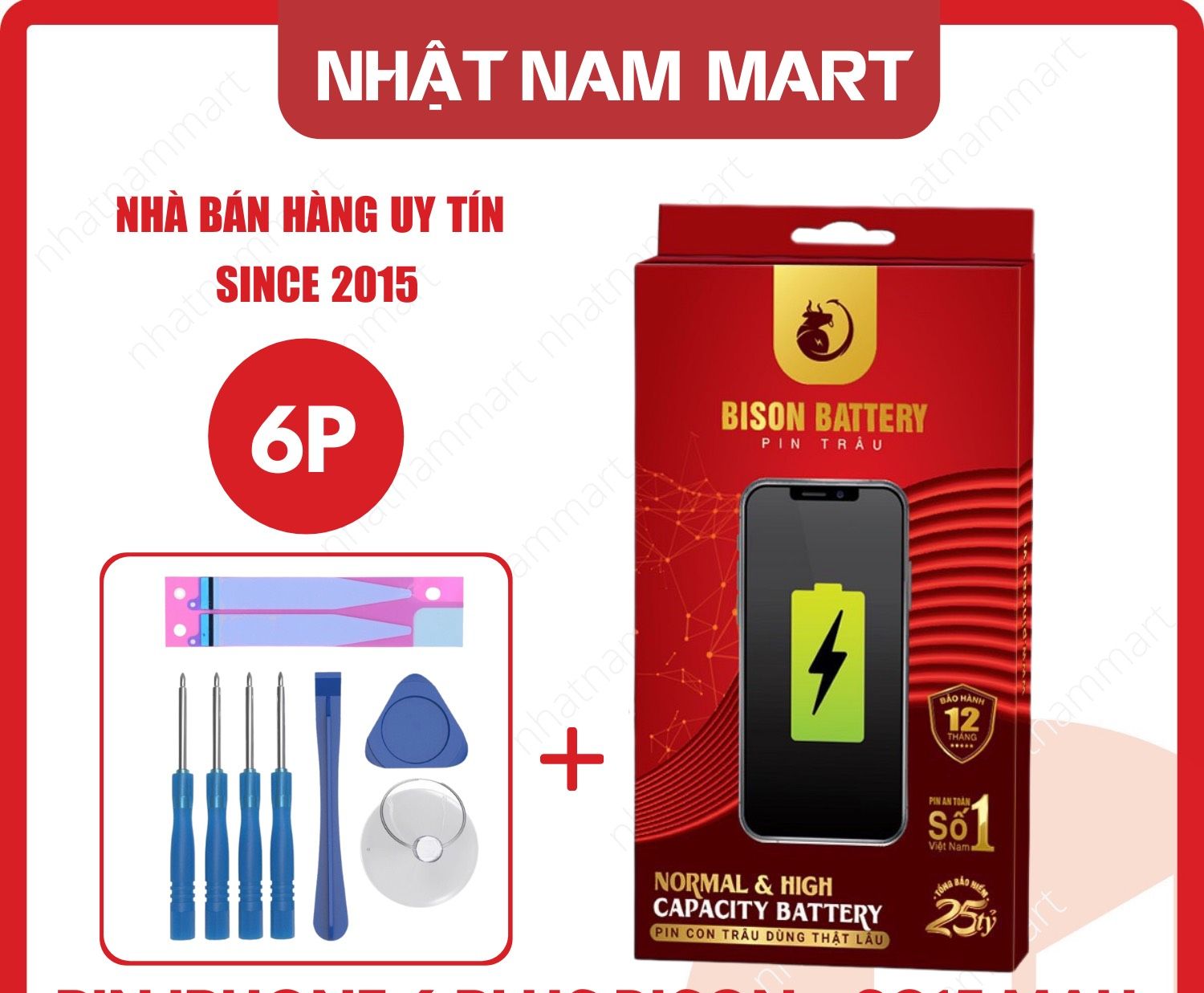 Pin Bison 6 Plus dung lượng chuẩn 2915mah - Tặng Tua vít và keo dán, Bảo hành 12 tháng