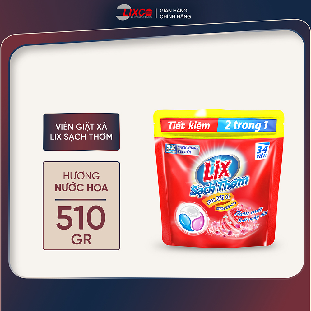 Viên giặt xả 2 trong 1 Lix hương nước hoa sạch thơm mát suốt ngày dài 34 viên 15g 00102 Lixco Việt Nam