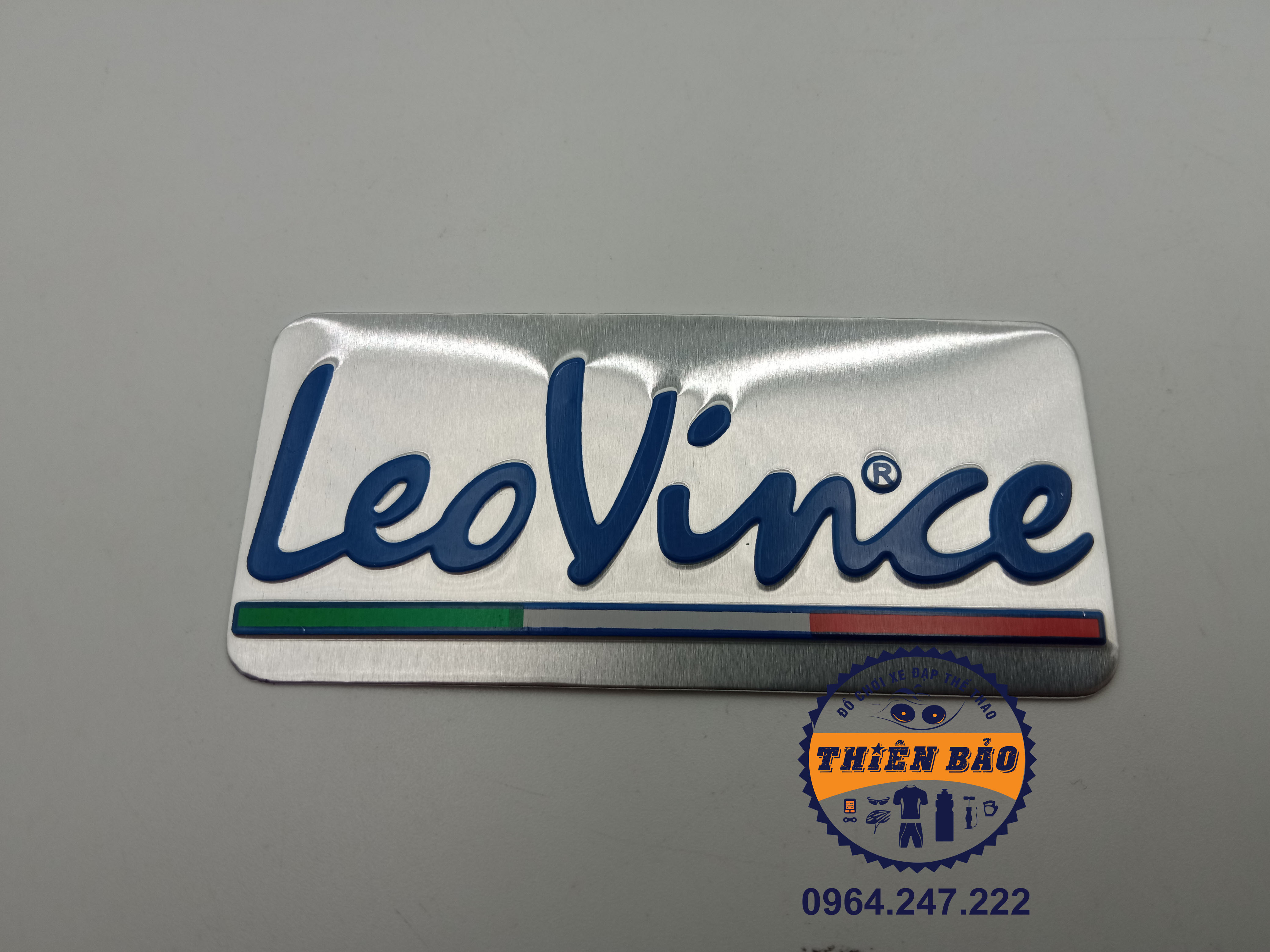 Logo nhôm dán xe, tem nhôm dán pô decal dán pô xe máy, tem pô Leovince #362