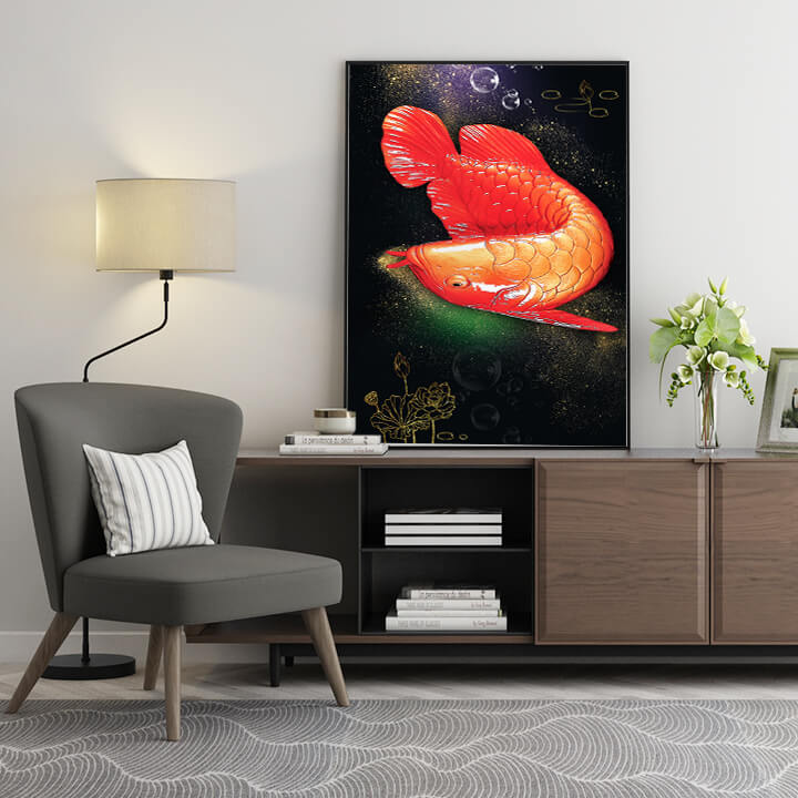 Tranh treo tường cá rồng 3d in trên canvas có khung, trang trí phòng khách, phòng ngủ (#10463183)