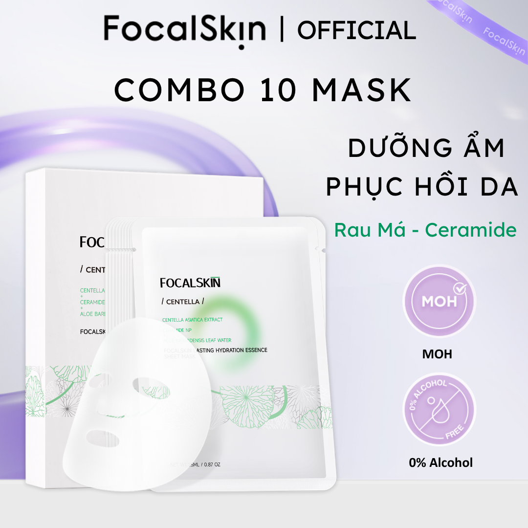  FOCALSKIN Mặt Nạ Giấy B5 RAU MÁ 5X Ceramide 5X Cấp Ẩm Phục Hồi Da Tổn Thương 25ml | Mask giấy dưỡng ẩm 