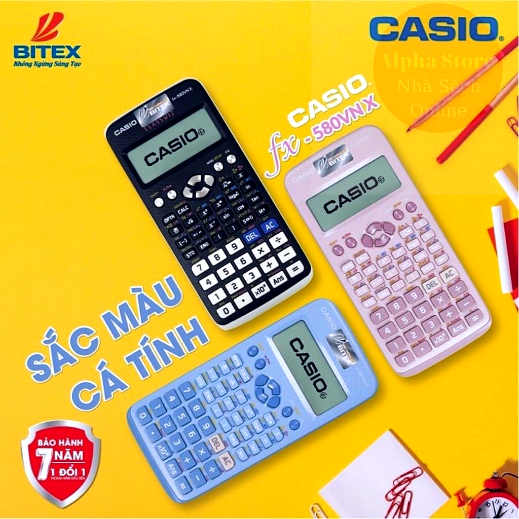 Máy tính học sinh Casio fx-580VN X BH điện tử 7 năm Xanh/ Hồng/ Đen- Chính hãng