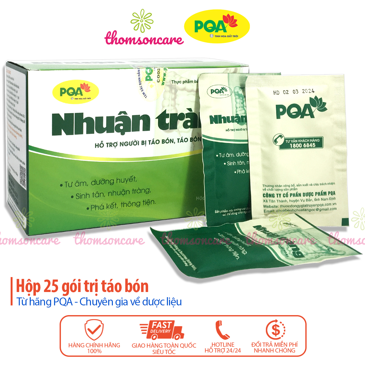 Nhuận tràng PQA - hỗ trợ giảm táo bón trĩ dùng được cho người tiểu đường chất xơ - Hộp 25 gói hòa tan