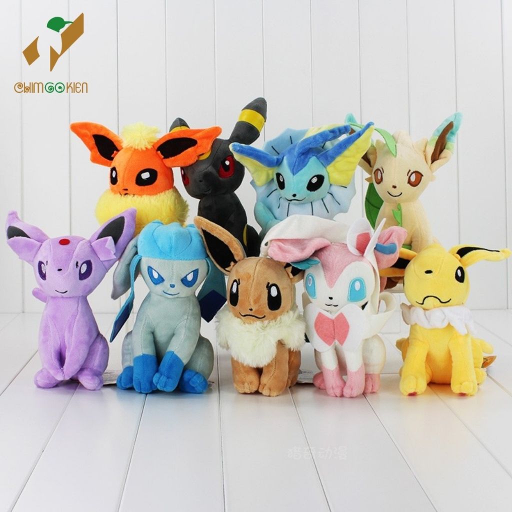 Gấu bông pokemon các cấp tiến hóa của Eevee nhân vật anime Sylveol, Vaporeon, Leafeon, Glaceon, Jolteon, Umbreon