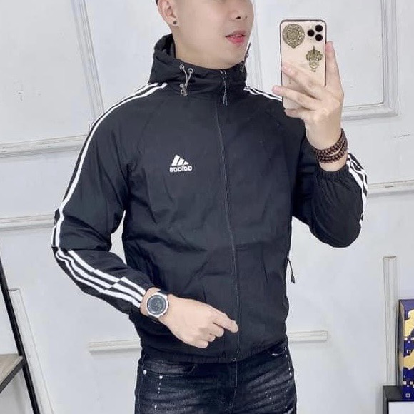 Áo khoác gió nam nữ phối viền kẻ sọc 2 lớp dầy dặn