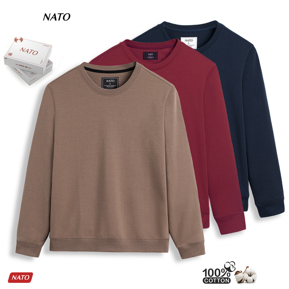 Áo Thun Tay Dài Nam SWEATER Trơn Vải Da Cá Cotton 100% Cao Cấp Đẹp Màu Trắng Đen Đỏ Xanh Navy Co Giãn Dày NATO