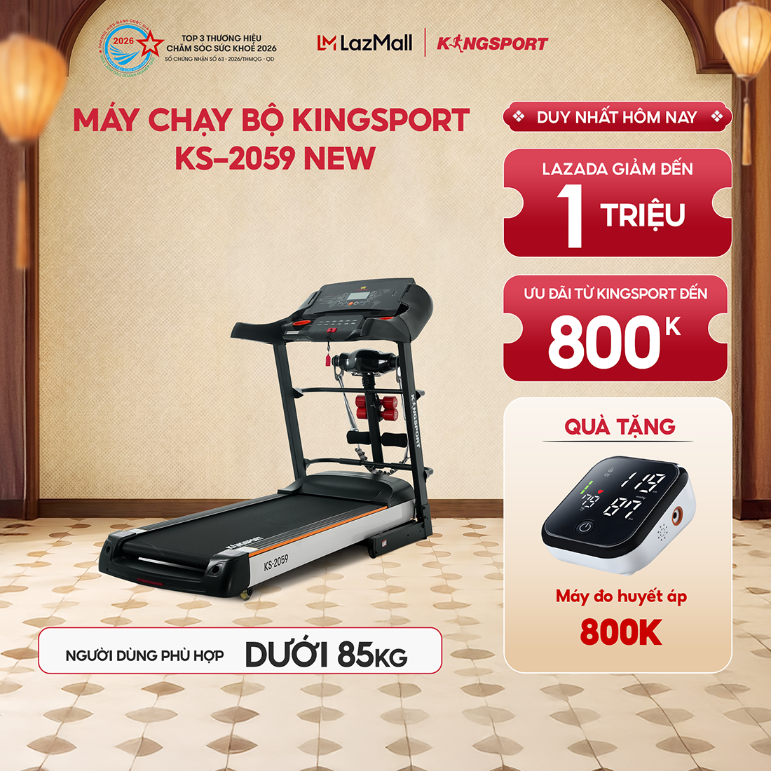 Miễn phí lắp đặt | máy chạy bộ kingsport ks-2059 đa năng giảm xóc bằng lò xo, 12 chương trình luyện tập
