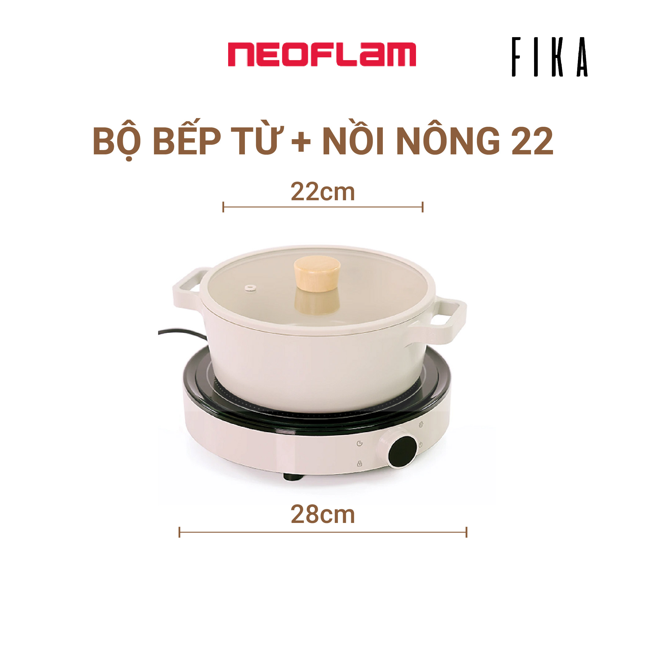 [Hàng chính hãng] Combo Nồi nông 22 và bếp từ Neoflam Fika