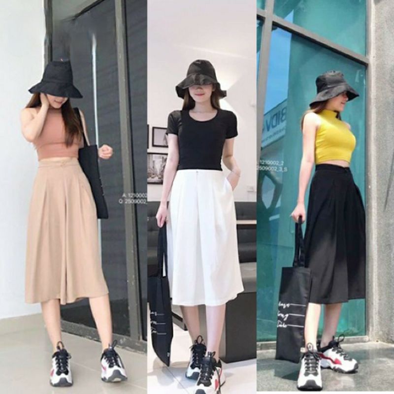 Quần ống rộng lửng đũi xếp ly quần lỡ ống rộng vải đũi siêu mát