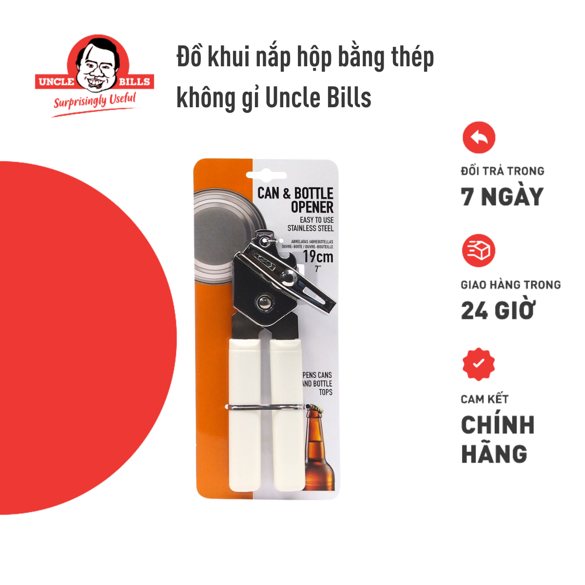 Đồ Khui Nắp Hộp Đa Năng Từ Thép Không Gỉ 19cm Uncle Bills KA0064 - Hàng Nhập Khẩu