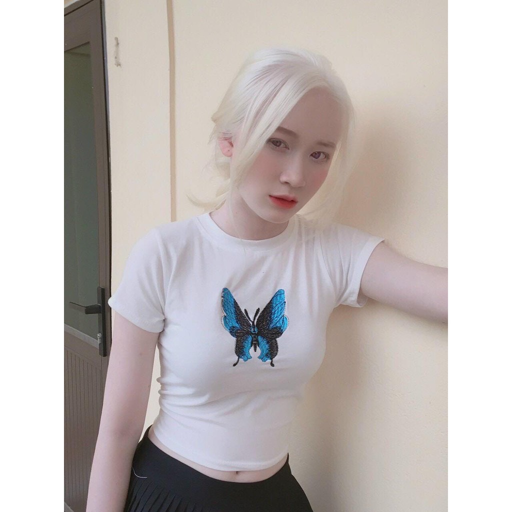 🐣🐣 siêu hot 🐣🐣 áo croptop cộc tay dưới 55kg thêu bướm 🐣🐣 bản mới g54