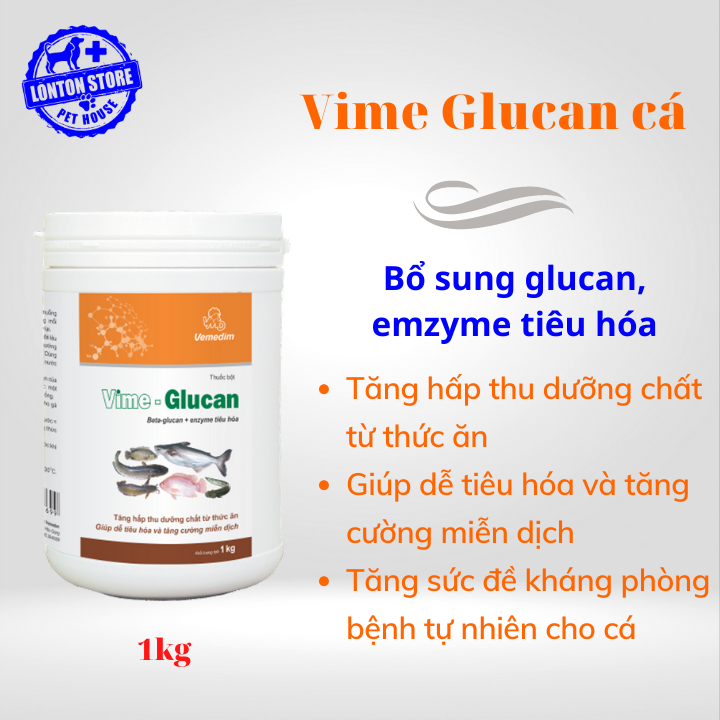 VEMEDIM Vime Glucan cá - cung cấp các loại enzyme giúp cá tiêu hóa, hấp thu thức ăn, lon 1kg, Vime-Glucan - Lonton store